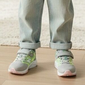 New Balance Kids Wide Athletic Shoes Sneakers Gray Yellow Hook Loop - Size 10